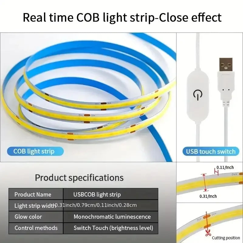 CowLost | light-ropes-strings-product_id-usb-5v-cob-led-strip-light-1-5m-320-leds-m-touch-sensor-dimmable-tv-mirror-backlight-flexible-tape-lamp |2