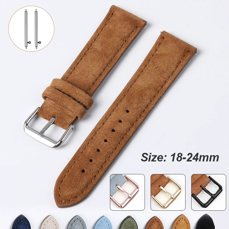 CowLost | product_id-vintage-handmade-suede-leather-watch-strap-18-24mm-brown-grey-universal-replacement-wristband |8