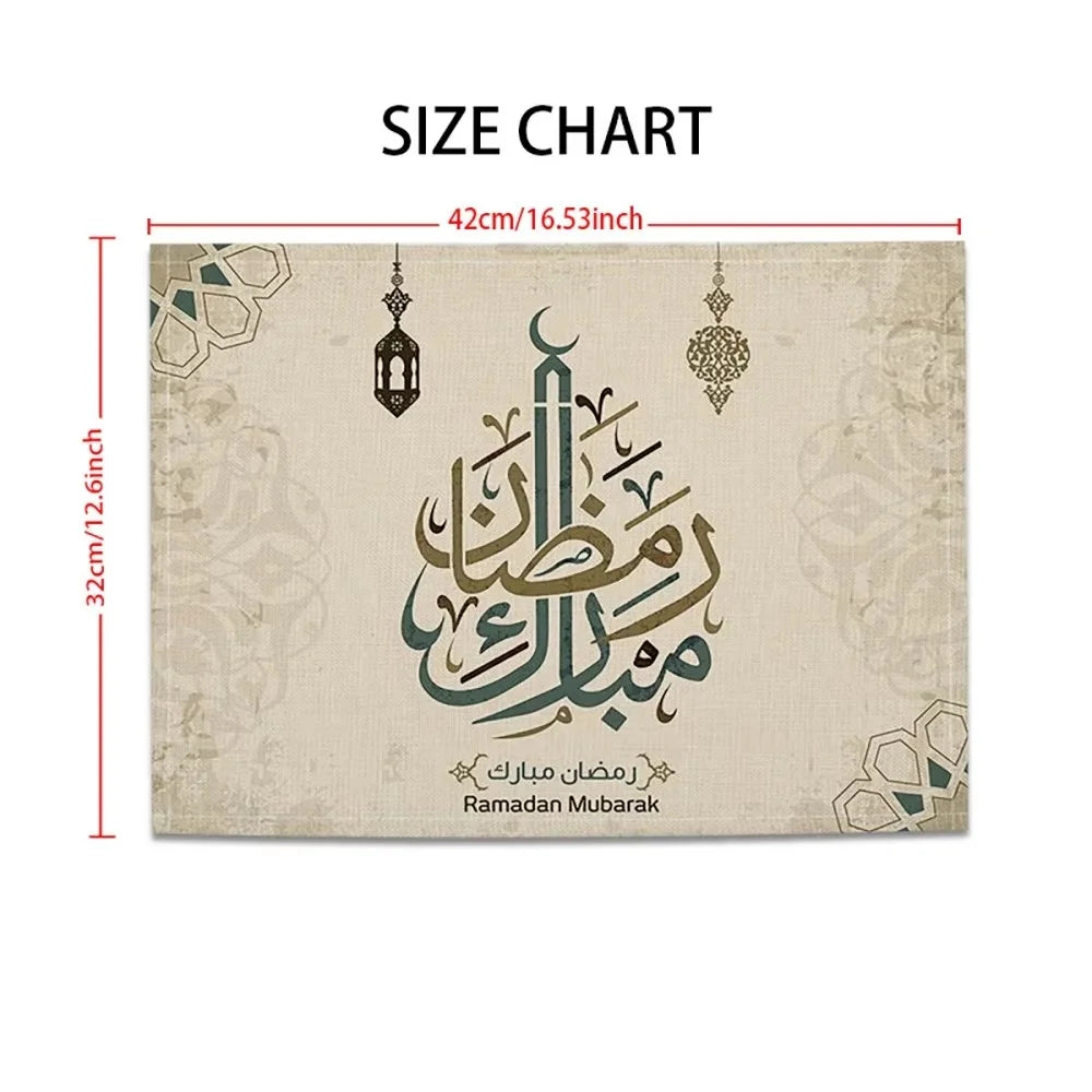 CowLost | 42x32cm-ramadan-linen-placemat-eid-mubarak-table-ornaments |3