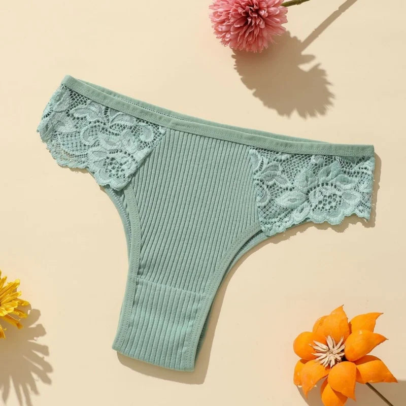 CowLost | product_id-4pcs-womens-cotton-ribbed-low-rise-brazilian-lace-briefs |4