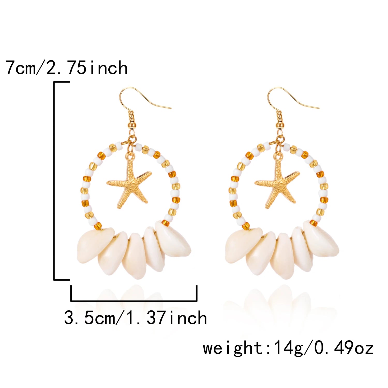 CowLost | boho-sea-shell-earrings-for-women-gold-color-trendy-metal-starfish-round-dangle-earring-girls-beach-party-statement-jewelry-gift |5