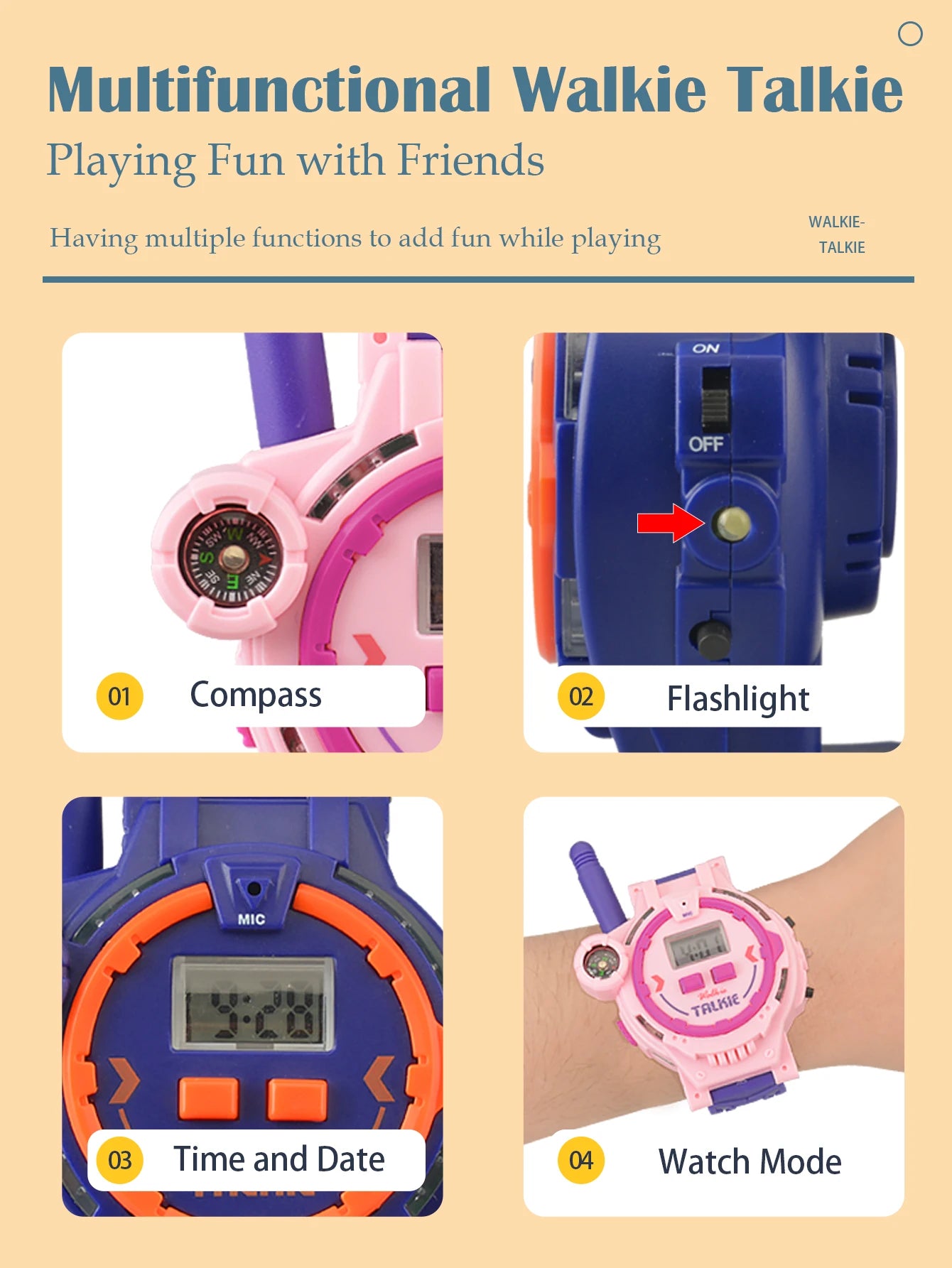 CowLost | product_id-2pcs-rechargeable-electronic-walkie-talkie-watch-with-compass-kids-toy-gift |14