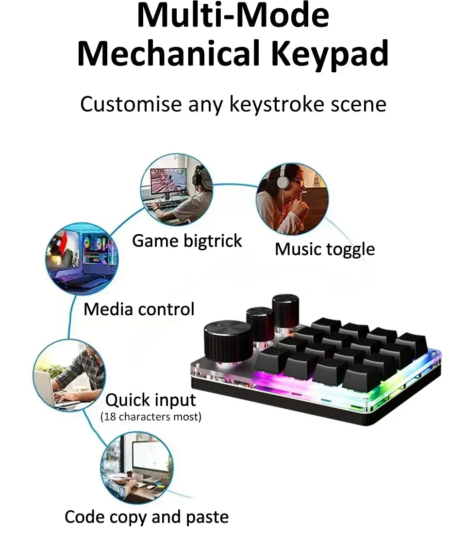 CowLost | product_id-16-key-3-knob-mechanical-gaming-keyboard-mini-keypad-usb-bluetooth-wireless-hot-swap |15