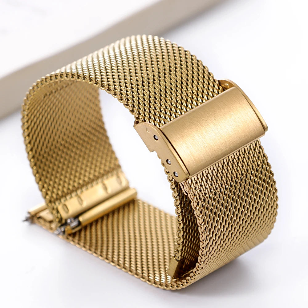 Quick Release Stainless Steel Milanese Mesh Watch Band 18mm 20mm 22mm Black Silver