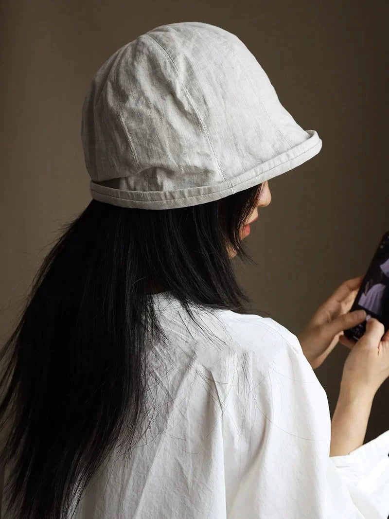 CowLost | linen-curled-edge-sun-hats-for-women-foldable-bucket-hat |8