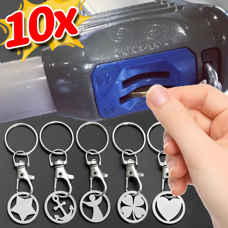 1/10PCS Stainless Steel Shopping Cart Token Keychains Portable Trolley Coin Removers