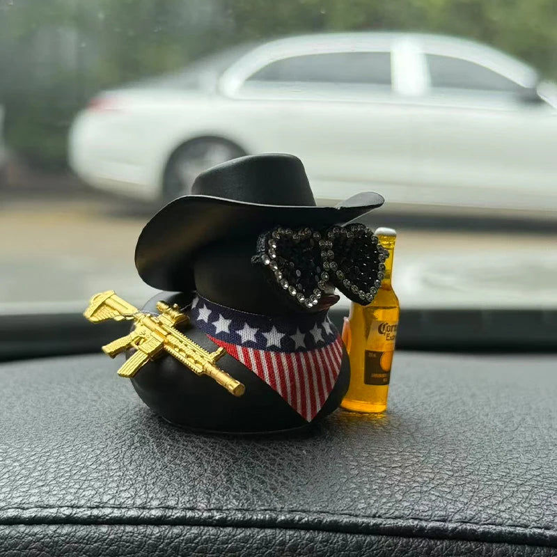CowLost | 1-set-cowboy-car-rubber-duck-black-duck-decoration-dashboard-with-sun-hat-for-car-dashboard-decorations-1 |1