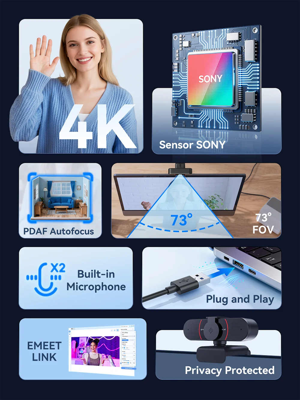 CowLost | 4k-webcam-1080p-60fps-web-camera-emeet-usb-camera-with-mics |8