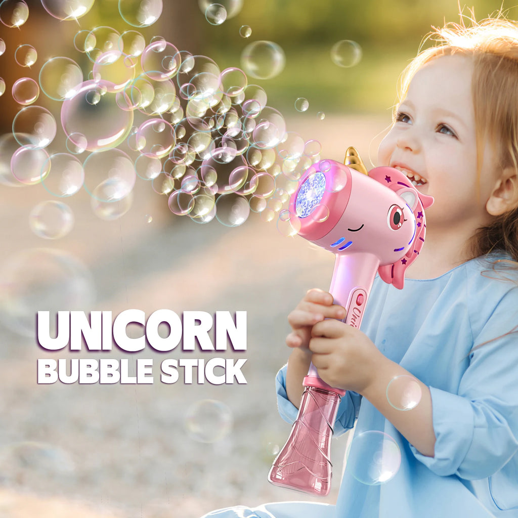 Cartoon Unicorn Automatic Bubble Machine Handheld Bubble Gun with Lights Outdoor Toy