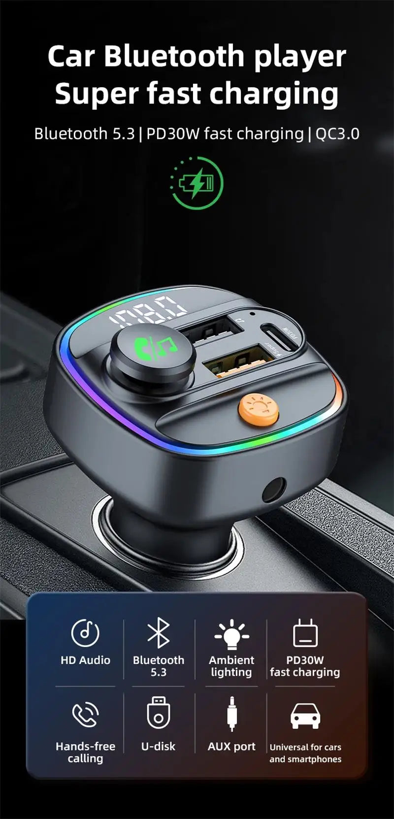 CowLost | product_id-pd30w-fast-charger-bluetooth-5-3-fm-transmitter-handsfree-car-aux-mp3-player-with-adapter |7
