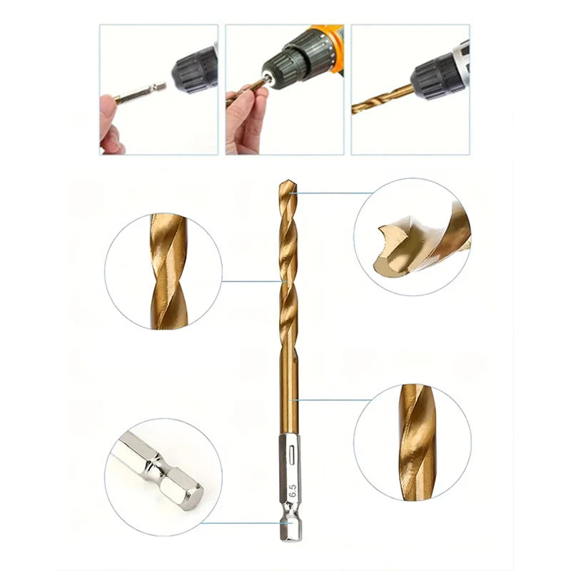 CowLost | 13-16-19pcs-hexagonal-handle-titanium-plate-twists-drill-bits-set-high-speed-steel-1-5-6-5mm-drill-bits-for-wood-plastic |3