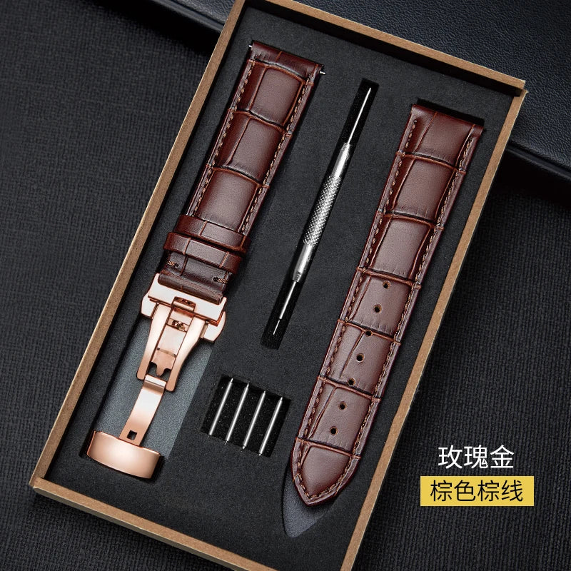 CowLost | product_id-genuine-leather-watchband-18-24mm-replacement-strap-with-wooden-box-and-butterfly-buckle |19