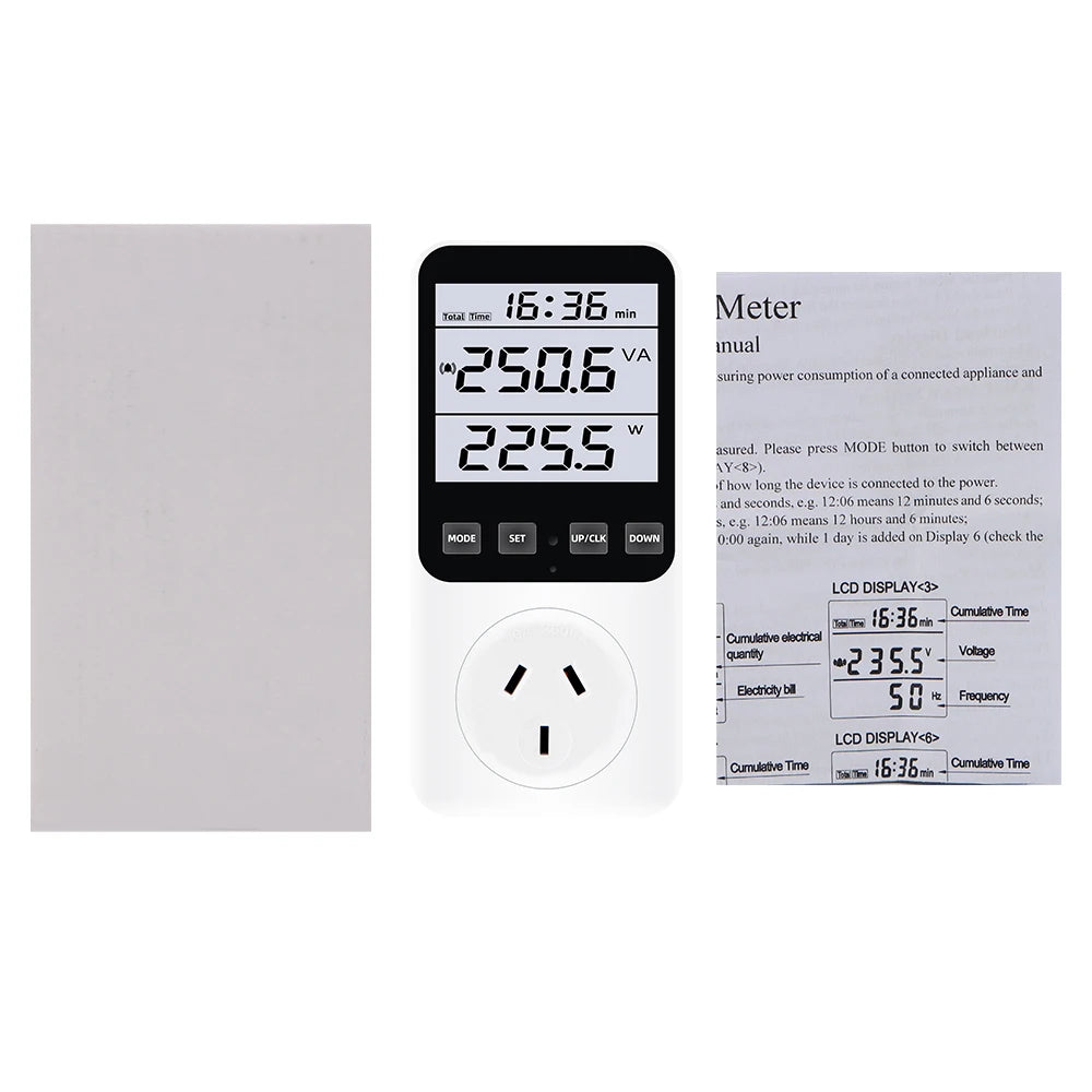 Digital Wattmeter AC Power Meter Socket Analyzer 220V EU Plug Energy Voltmeter Ammeter Electricity Cost Monitor