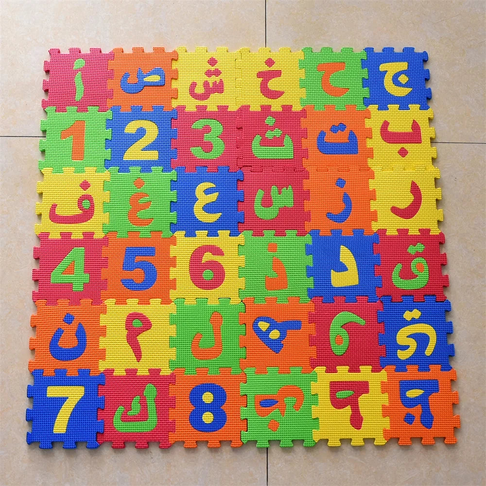 Arabic Kids Foam Play Mat 5.5x5.5 Inch Interlocking Alphabet Numbers EVA Floor Puzzle Tiles