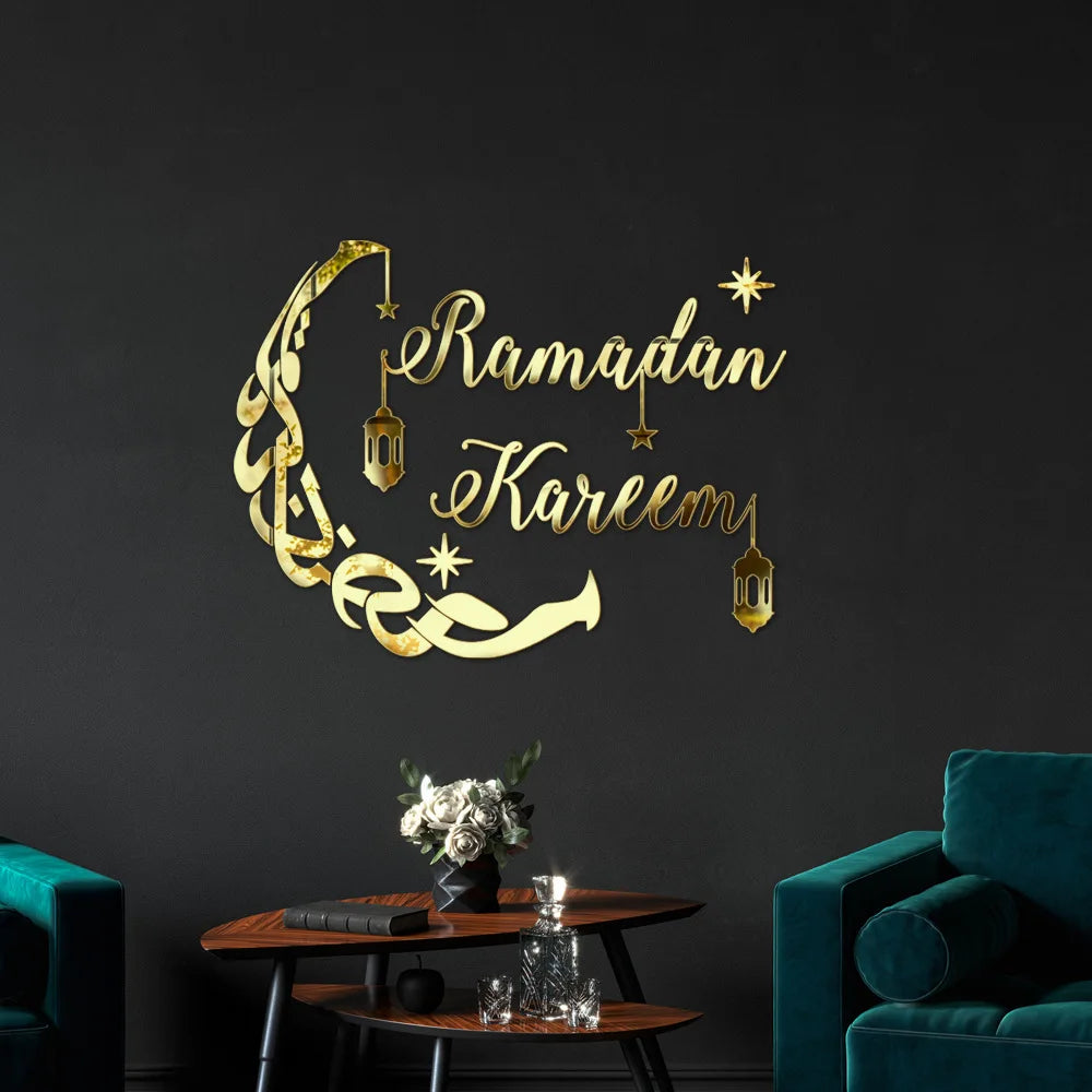 CowLost | ramadan-kareem-acrylic-stickers-golden-mirror-moon-star-self-adhesive-wall-sticker |7
