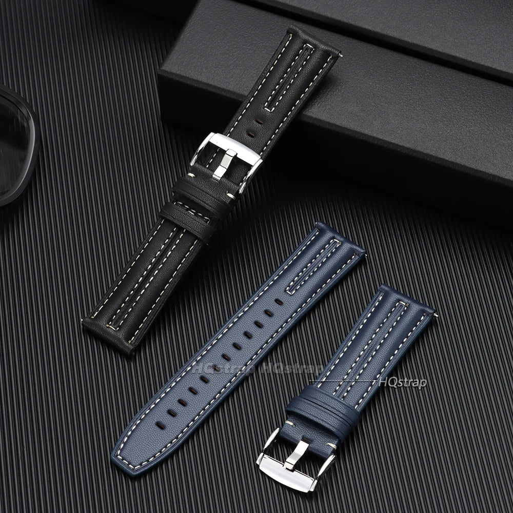 22mm Handmade Vintage Cowhide Leather Watch Band for Seiko Smartwatch Quick Release