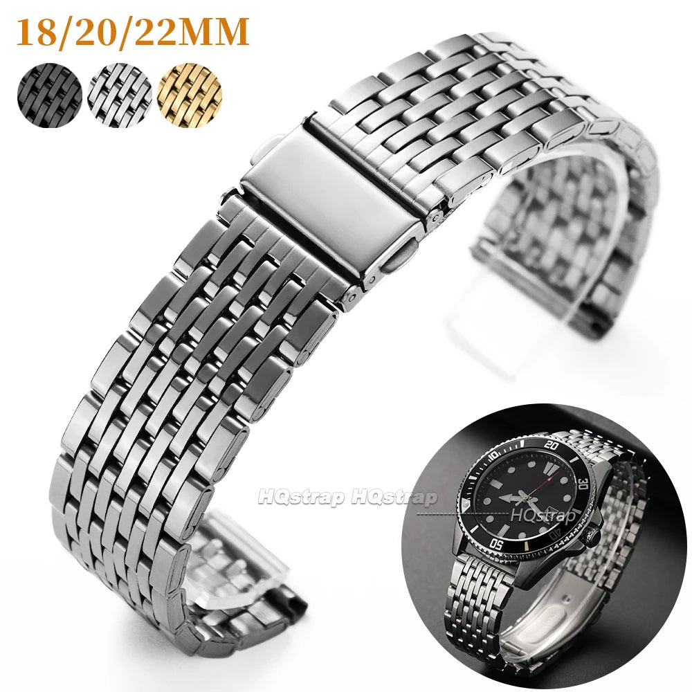 CowLost | product_id-stainless-steel-nine-bead-universal-watch-strap-18-20-22mm-with-folding-buckle |7
