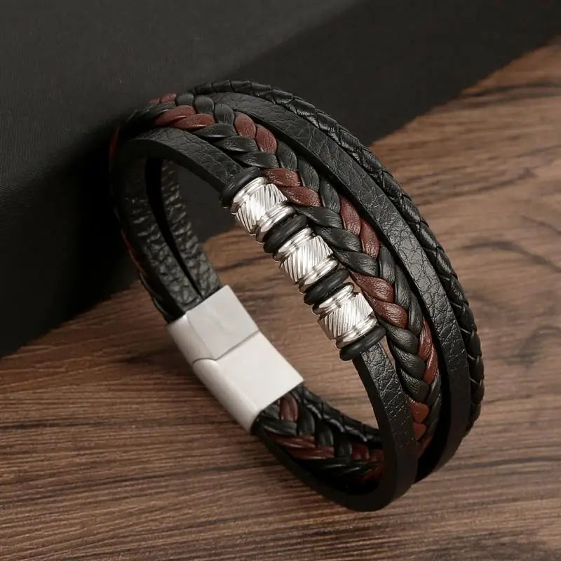 CowLost | jiayiqi-punk-beads-charm-men-bracelet-stainless-steel-magnetic-clasp-braided-mutilayer |14