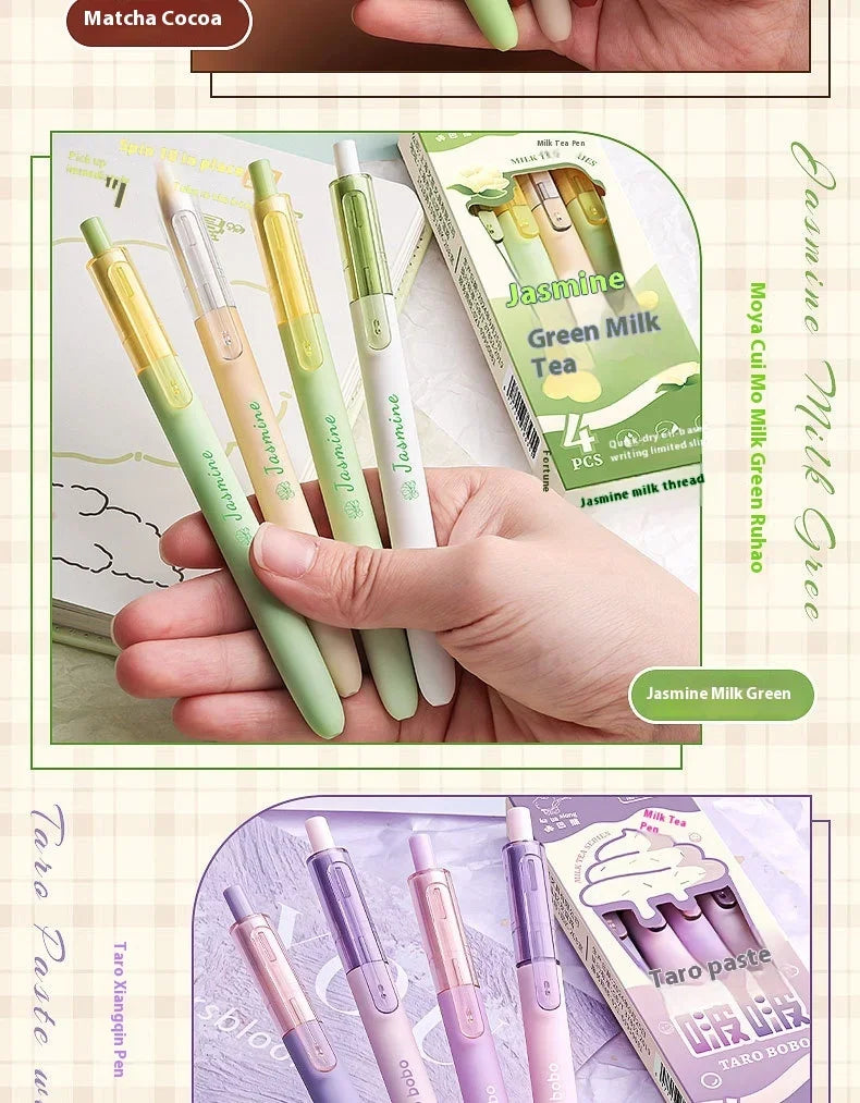 CowLost | product_id-4pcs-milk-tea-gel-pens-set-assorted-retractable-0-5mm-rollerball-for-fast-dry-note-taking-exams |9