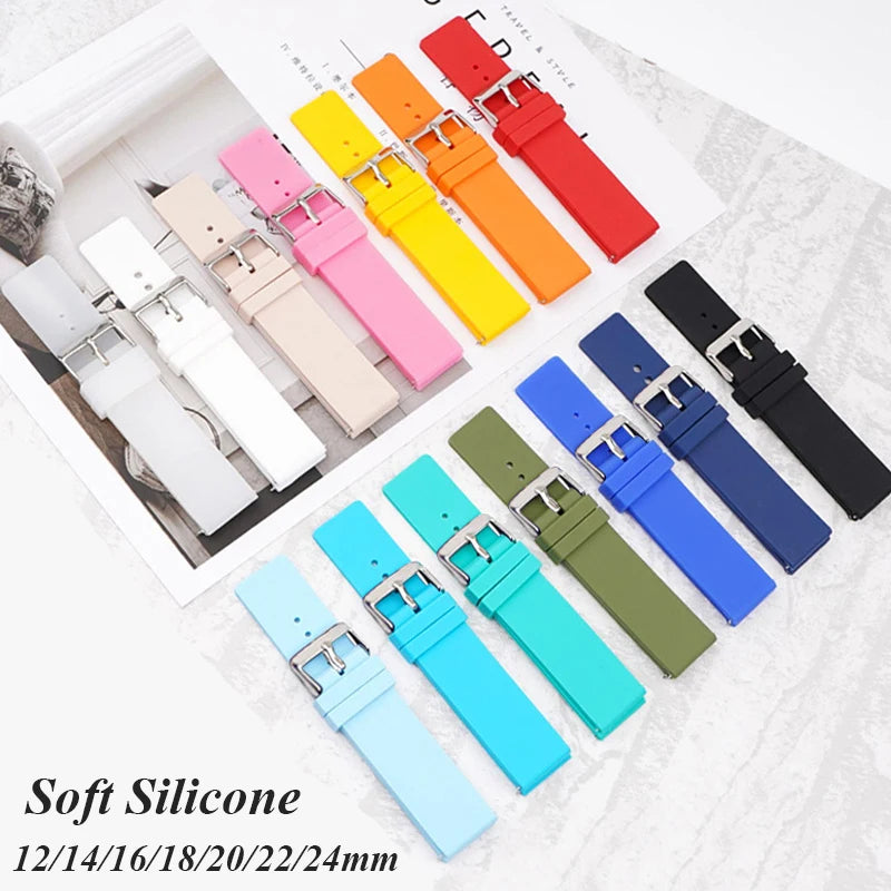 Silicone Watch Strap 12-24mm Soft Rubber Replacement Band for Seiko Rolex Sport