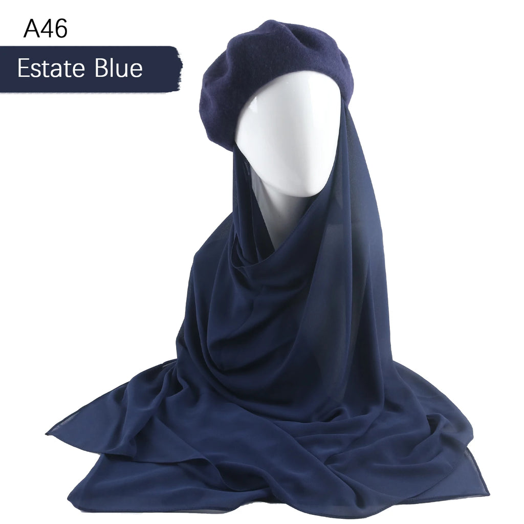 CowLost | musilm-women-french-style-beret-hats-with-chiffon-hijab |19