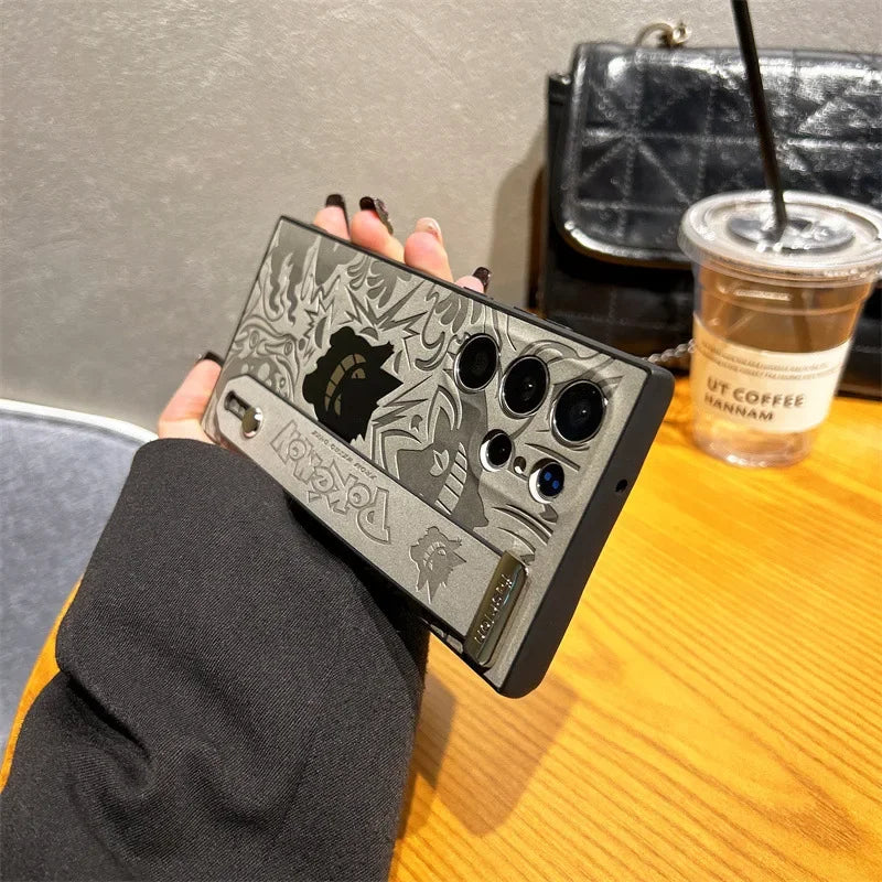 CowLost | anime-gengar-faux-leather-laser-wristband-shockproof-phone-case-for-samsung-galaxy-s25-s24-s23-s22-ultra-plus-a56-a55-a54 |10