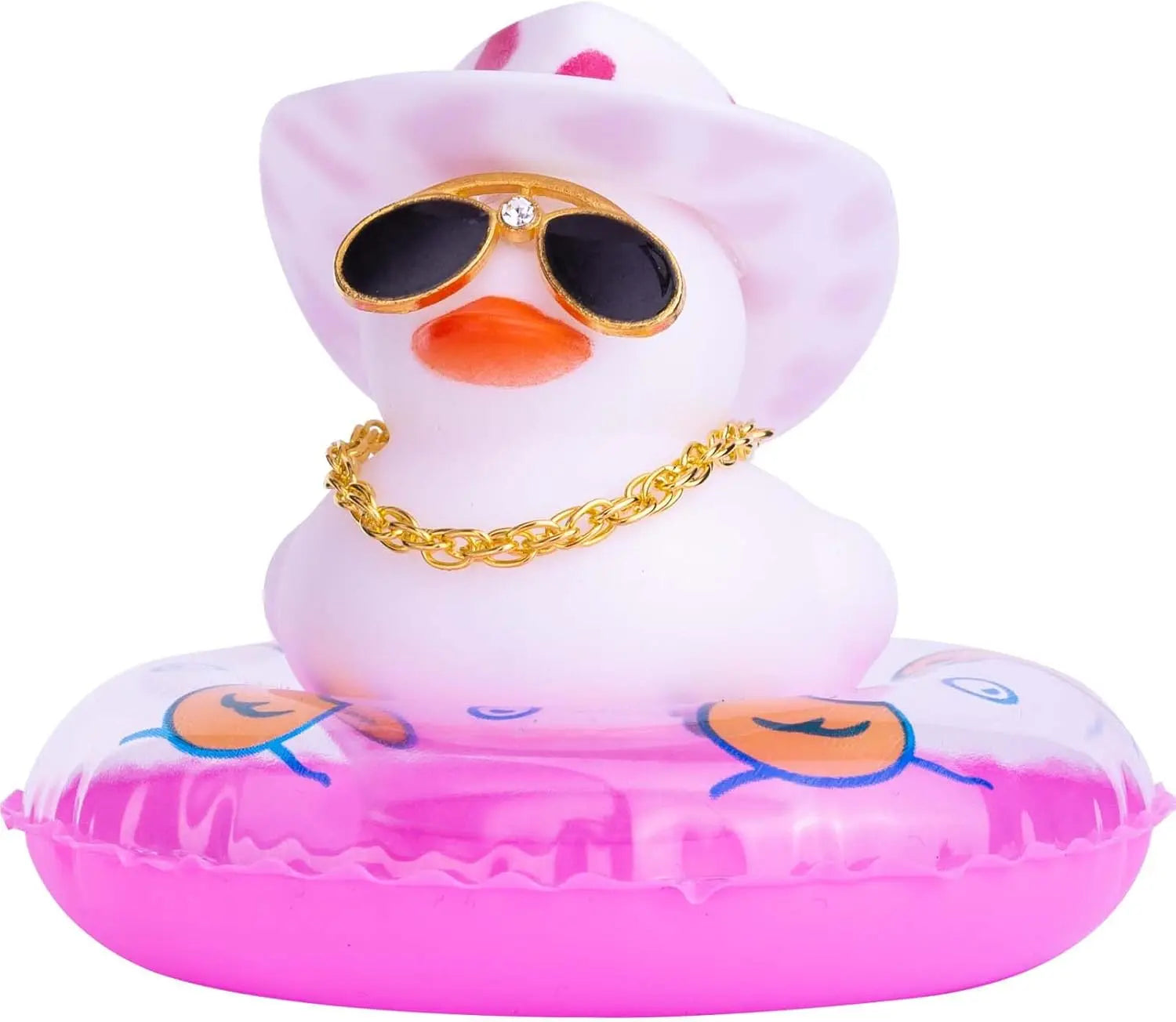 CowLost | product_id-white-rubber-duck-car-dashboard-ornament-with-cowboy-hat-and-swim-ring-necklace |7