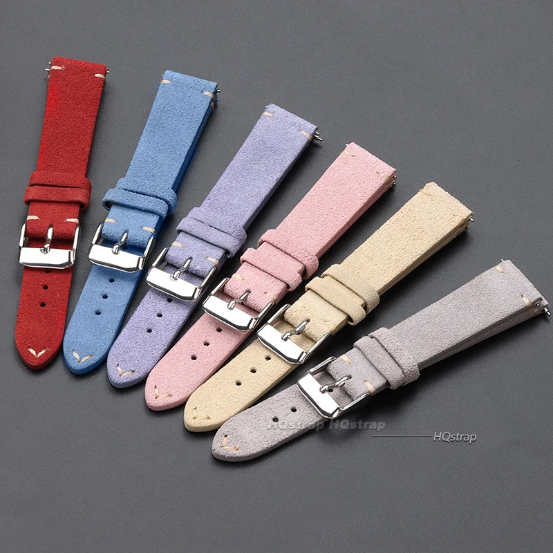 Genuine Suede Leather Quick Release Watch Strap 14-22mm Vintage Brown Wristband