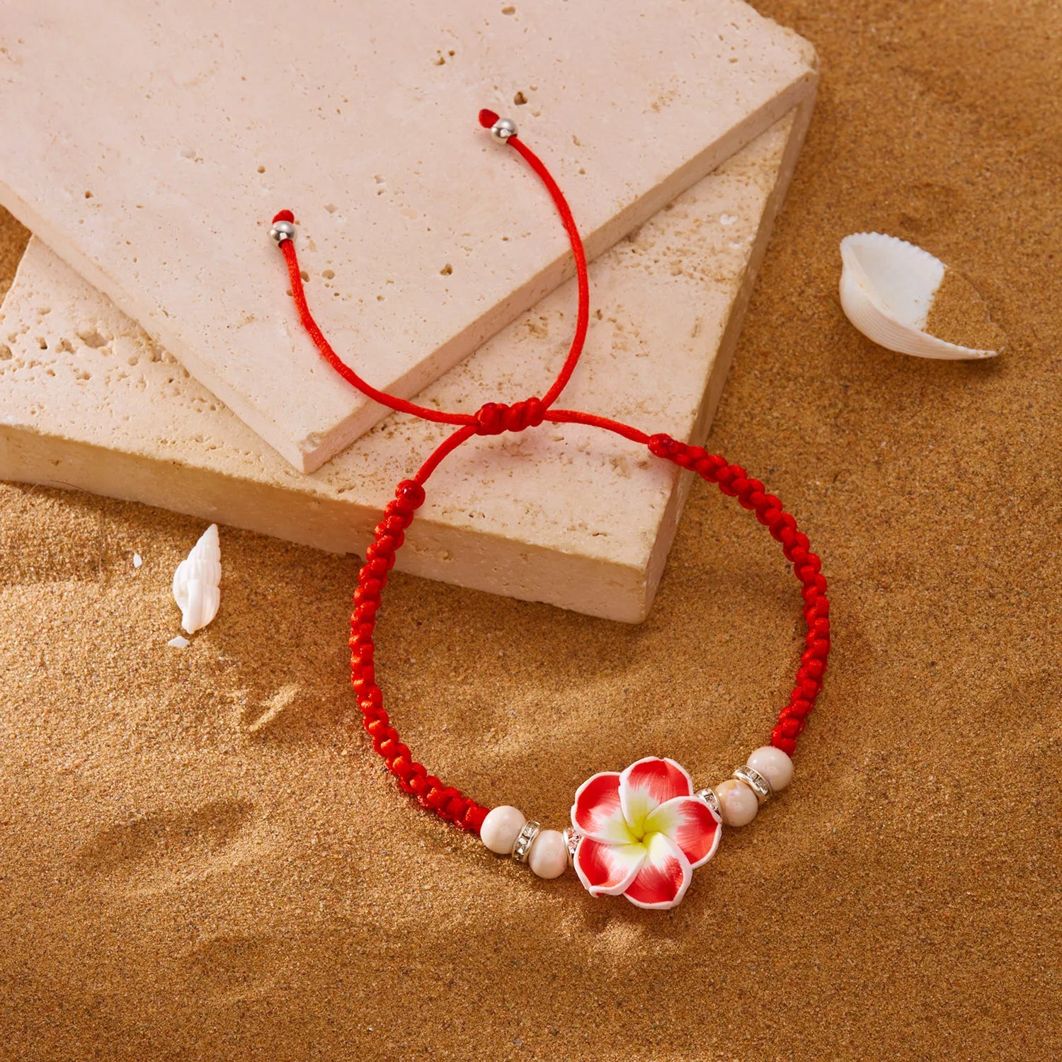 CowLost | bohemian-big-flower-charm-bracelets-for-women-pink-red-blue-green-flowers-soft-clay-pottery-beaded-bangles-girls-party-jewelry |12