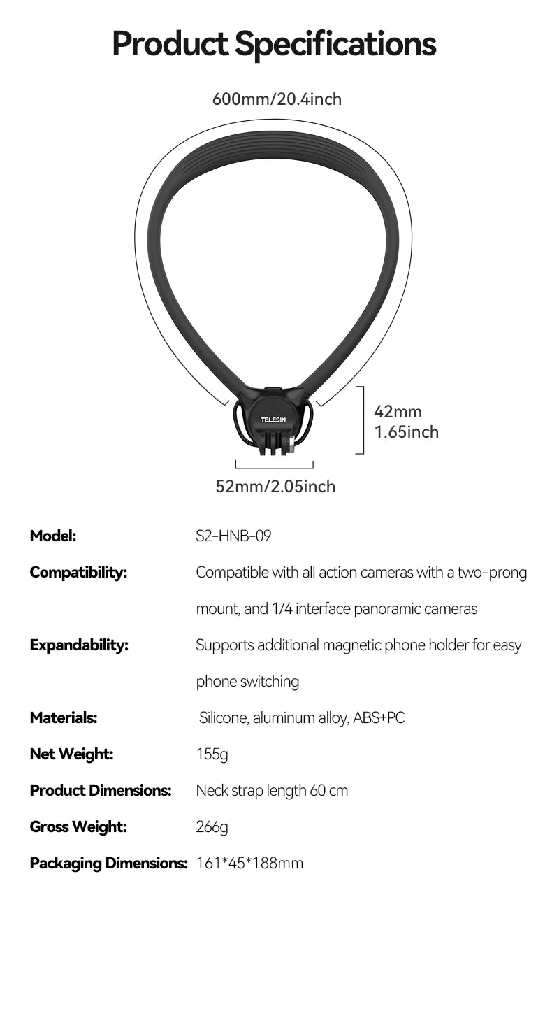 CowLost | telesin-phone-action-camera-2-in-1-neck-hold-mount-for-gopro-insta360-dji-osmo |18