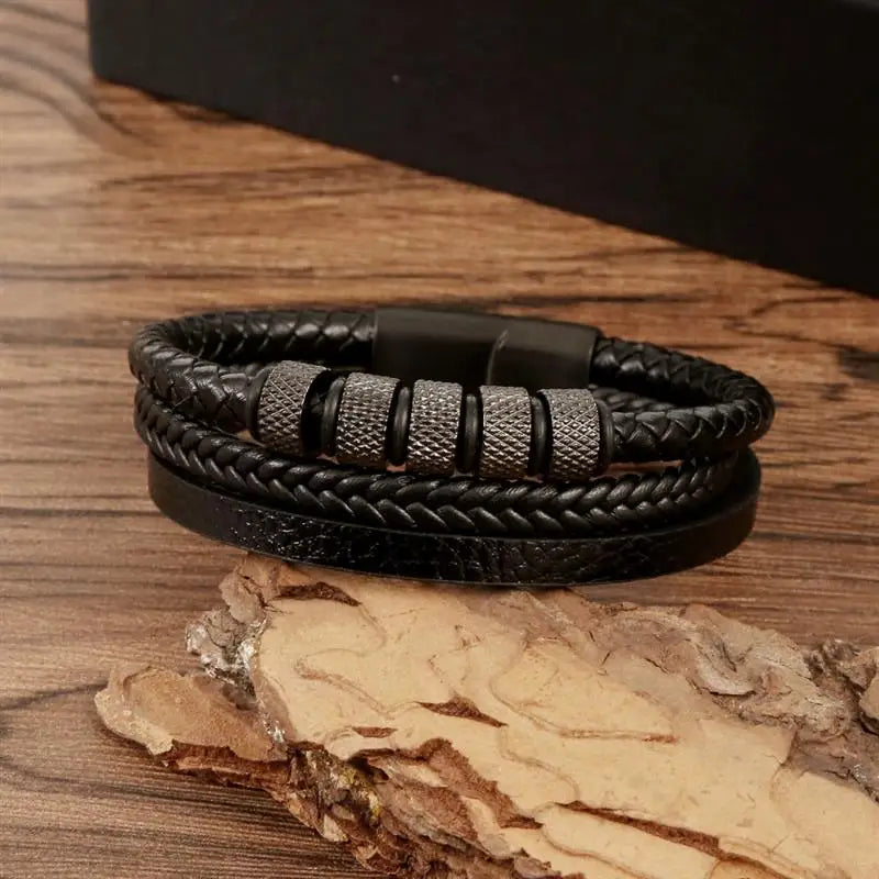 CowLost | jiayiqi-punk-beads-charm-men-bracelet-stainless-steel-magnetic-clasp-braided-mutilayer |34