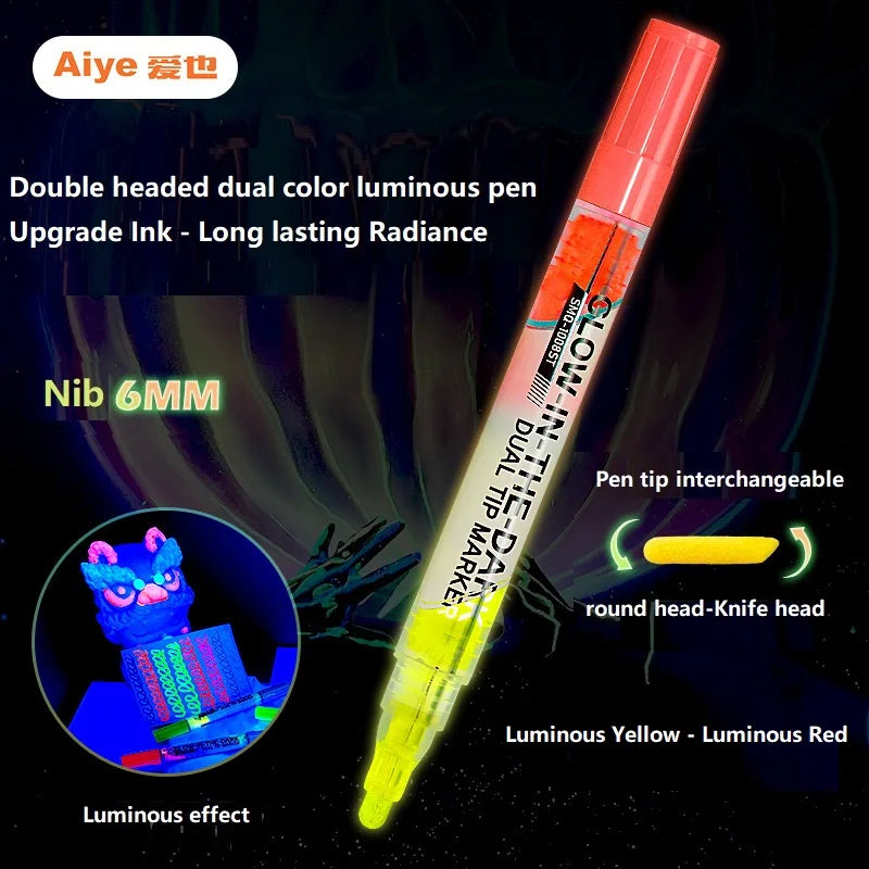 CowLost | product_id-double-ended-dual-color-glow-in-the-dark-waterproof-highlighter-pen-1-4pcs-art-supplies |8