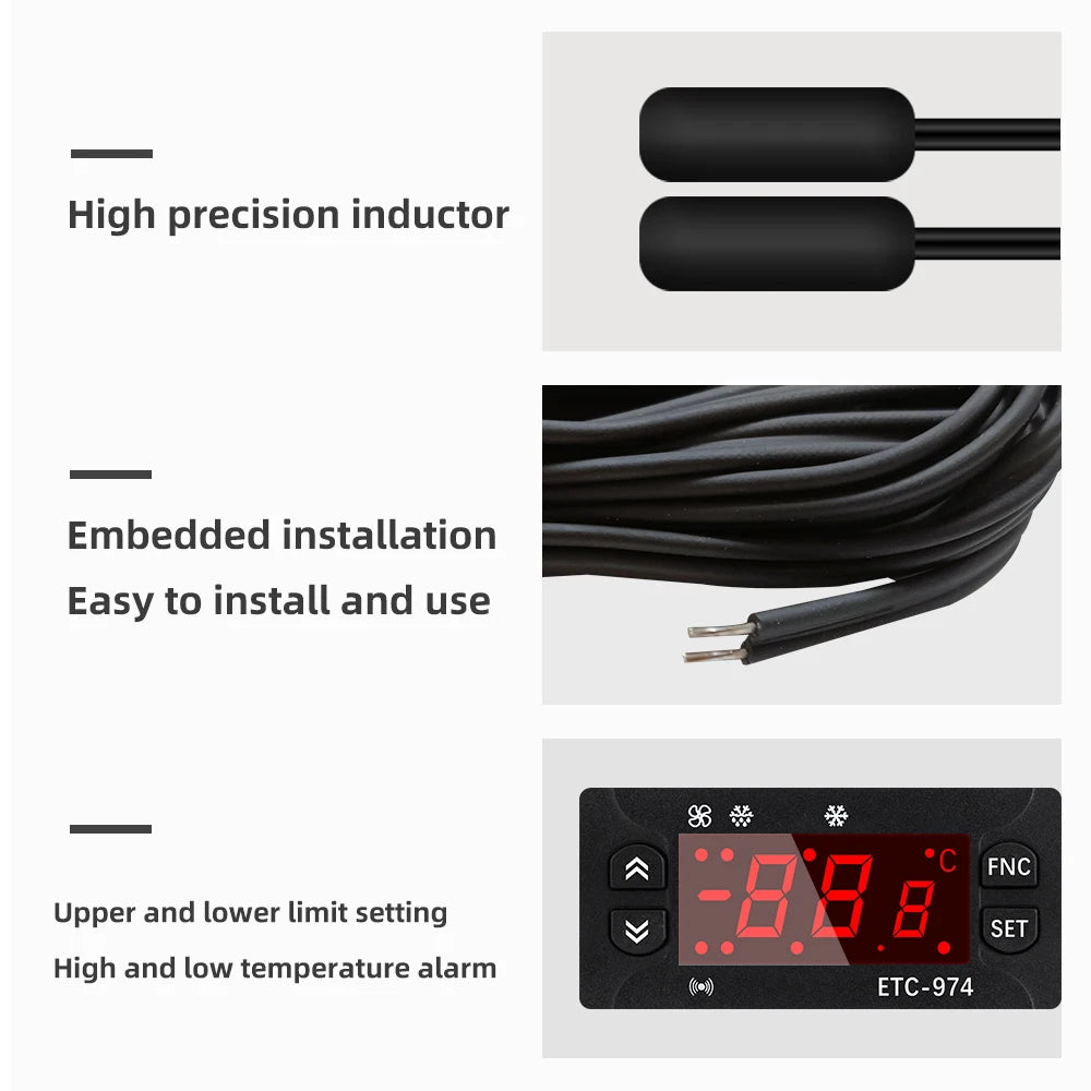 ETC-974 Mini Digital Temperature Controller 220V Thermostat Regulator with Dual NTC Sensors