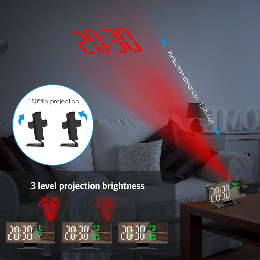 ORIA Digital Projection Alarm Clock with LED Temperature & Humidity Display for Home and Office