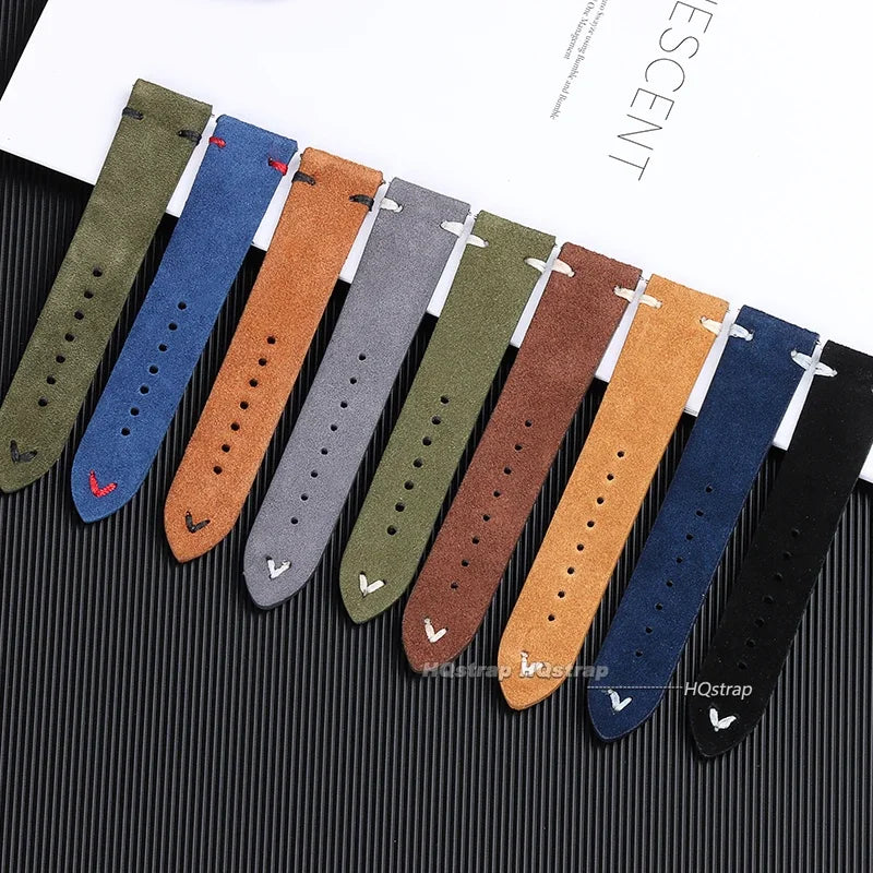 CowLost | product_id-hqstrap-grey-vintage-suede-leather-watch-strap-18-22mm-handmade-stitching-universal-replacement |4