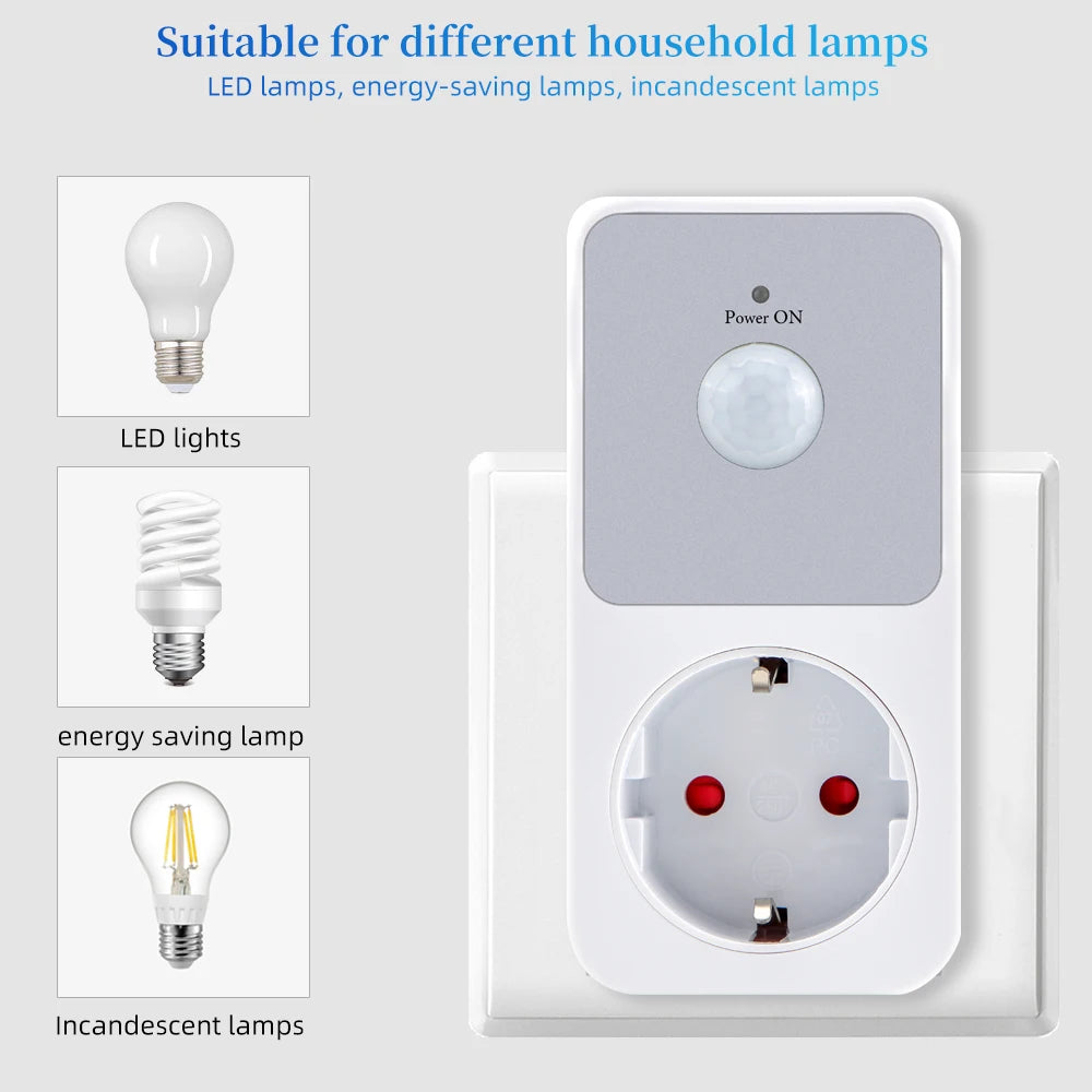 PIR Sensor Socket Lamp Holder 110-240V Infrared Detection 120° Automatic Induction Switch