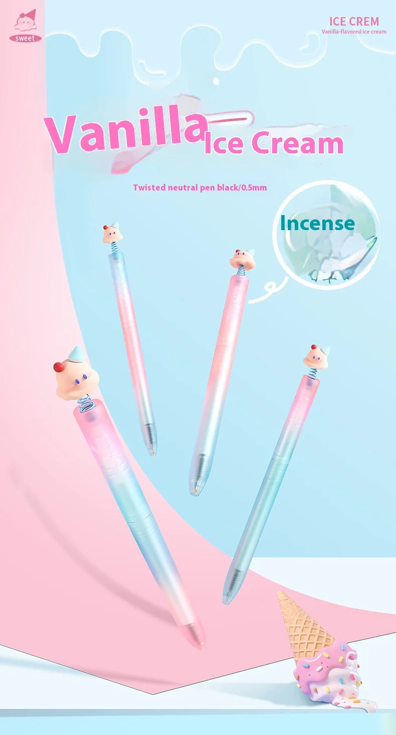 CowLost | product_id-4pcs-lopet-kwaii-cute-twist-gel-pens-color-changing-watermelon-vanilla-cream-quick-dry-black-ink-stationery-gift |20