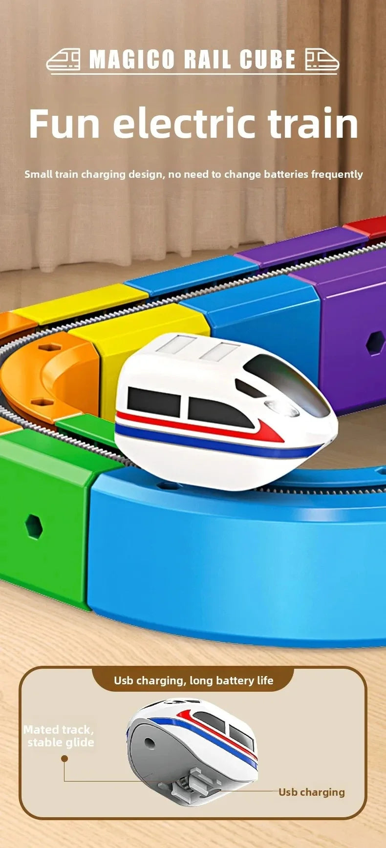Children Magnetic Rail Car Cube DIY Building Blocks Educational Track Train Toy Christmas Gift