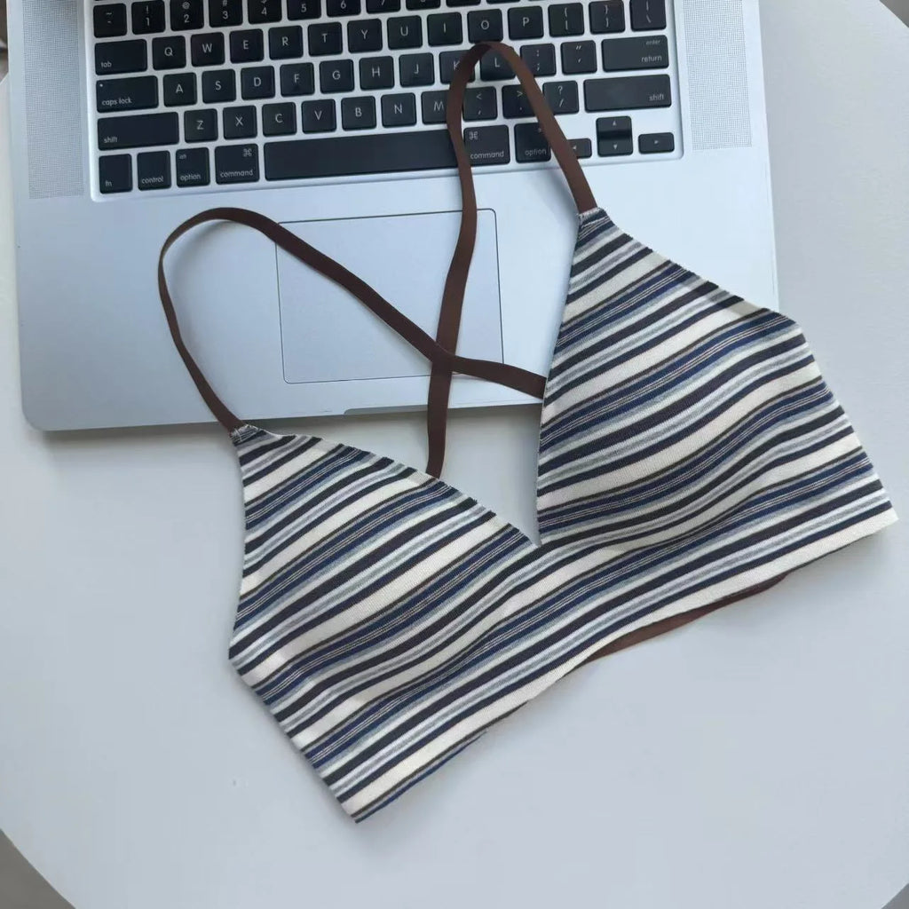 CowLost | retro-striped-cross-beautiful-back-seamless-womens-underwear-sexy-hot-girl-vacation-small-breast-push-up-bra |5
