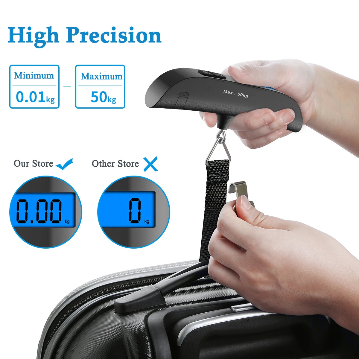 50kg Digital LCD Portable Luggage Scale Handheld Hanging Suitcase Weight Scale