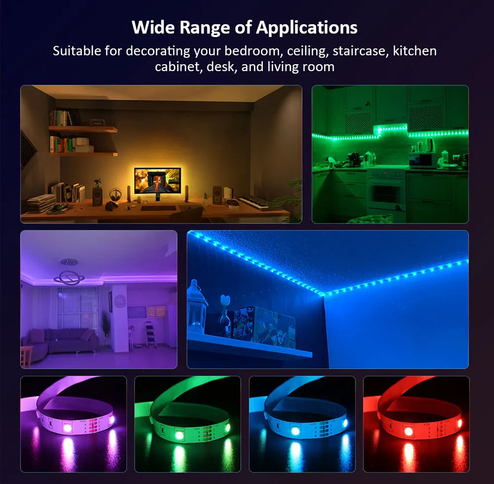 12V 5050 RGB LED Strip Light with APP & Remote, DIY Color Change, Music Sync, Timer