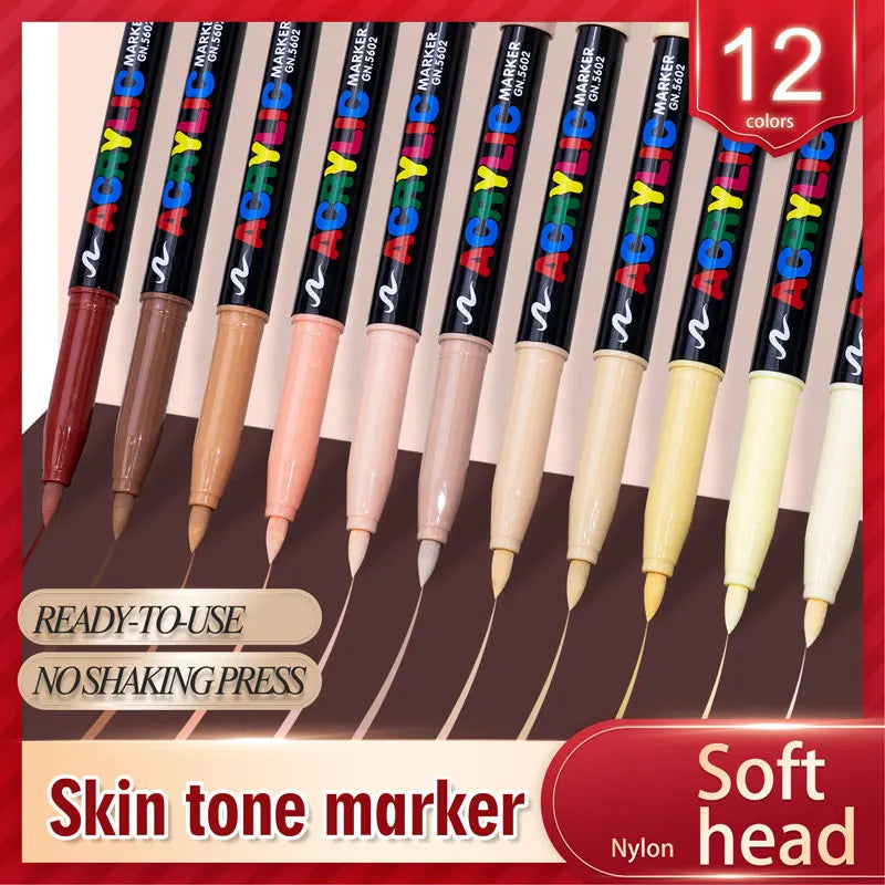 CowLost | markers-product_id-12-colors-skin-tone-acrylic-markers-waterproof-soft-brush-pens-for-figure-painting |3