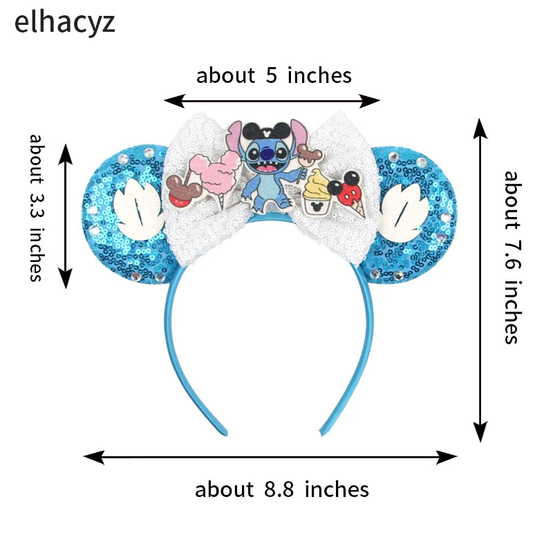 CowLost | cartoon-lilo-stitch-head-band-girls-sequins-bow-hairband |12