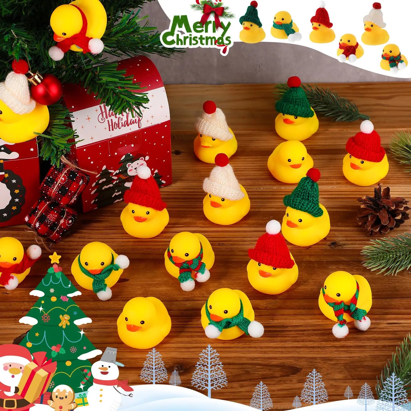 CowLost | product_id-72-36-pieces-christmas-rubber-ducks-with-knitting-hats-and-stripe-scarves-for-xmas-bath |1