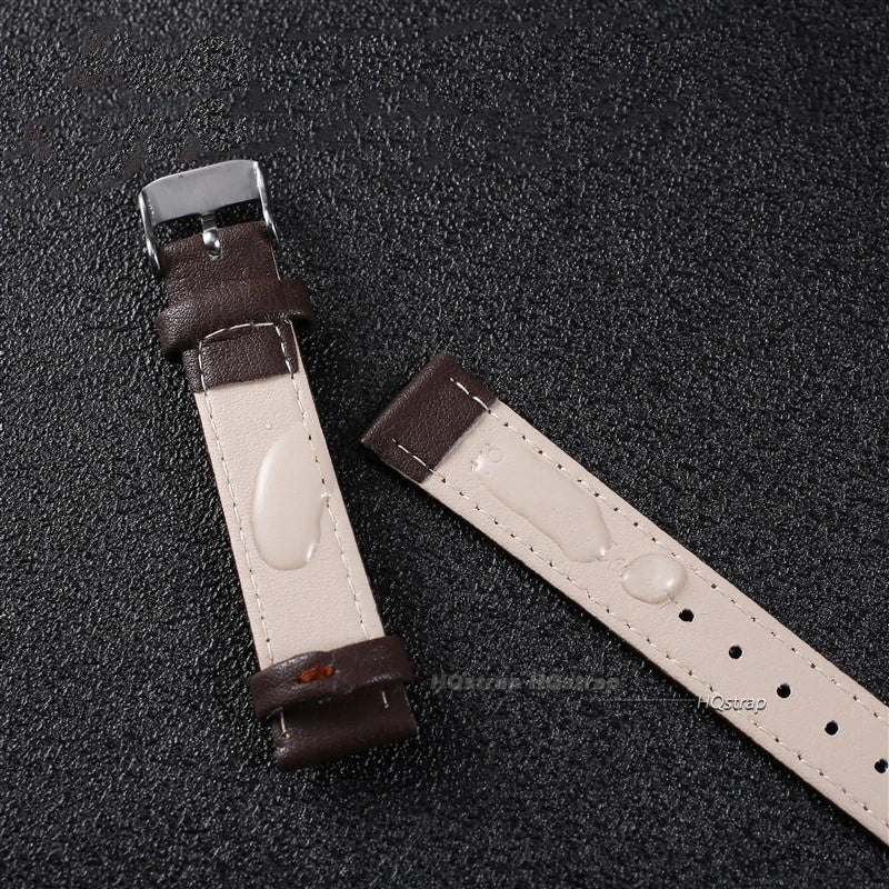 Ultra-Thin Leather Watch Strap for Women 10-22mm Brown White Black