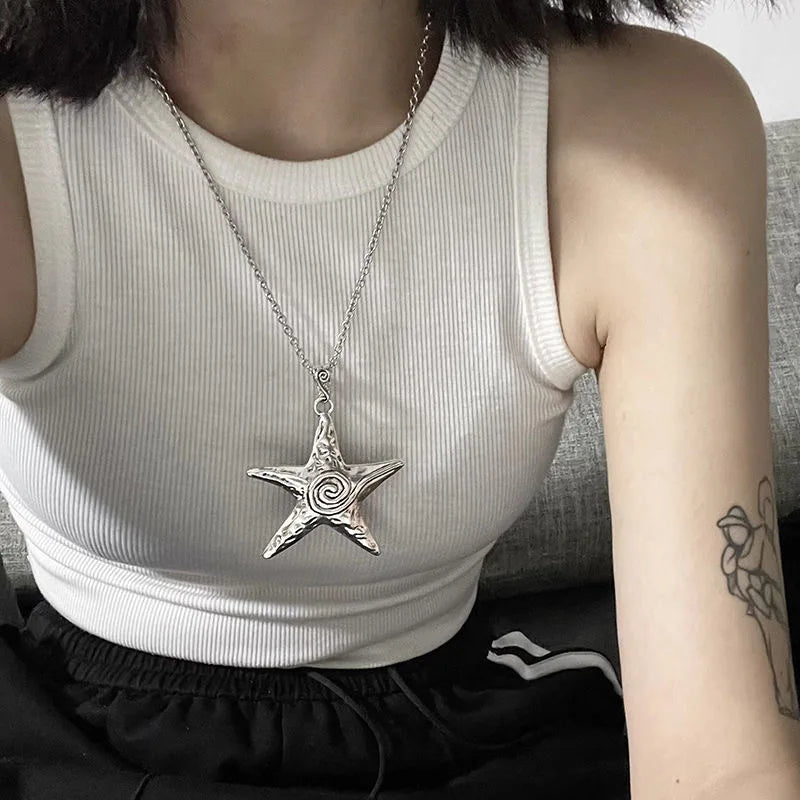 CowLost | exaggerated-metal-big-starfish-pendant-necklace-for-women |2