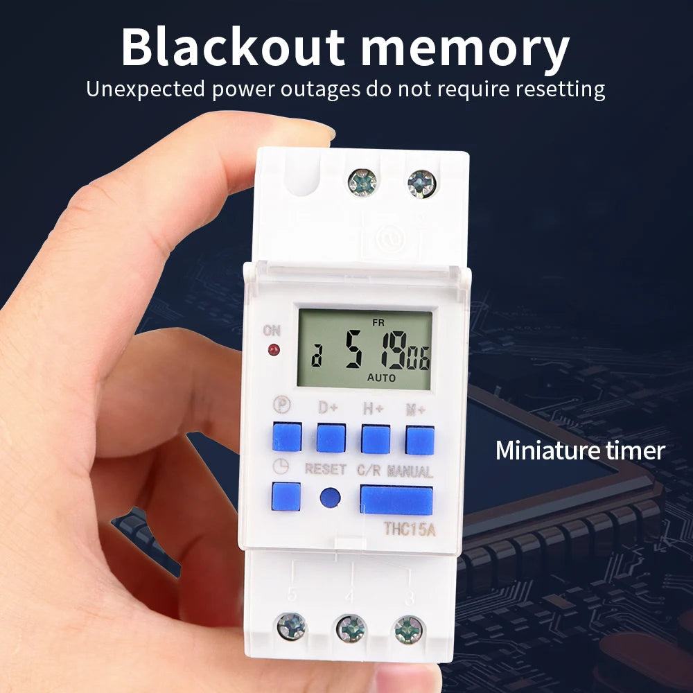 Digital 7-Day Programmable Timer Relay 220V 25/30A with Power Outage Memory