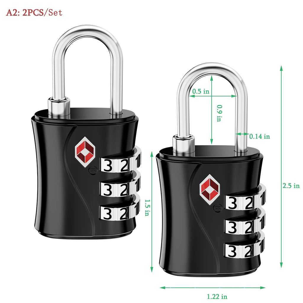 ORIA TSA Approved 3-Digit Combination Luggage Lock with Flexible Cable for Travel Bags
