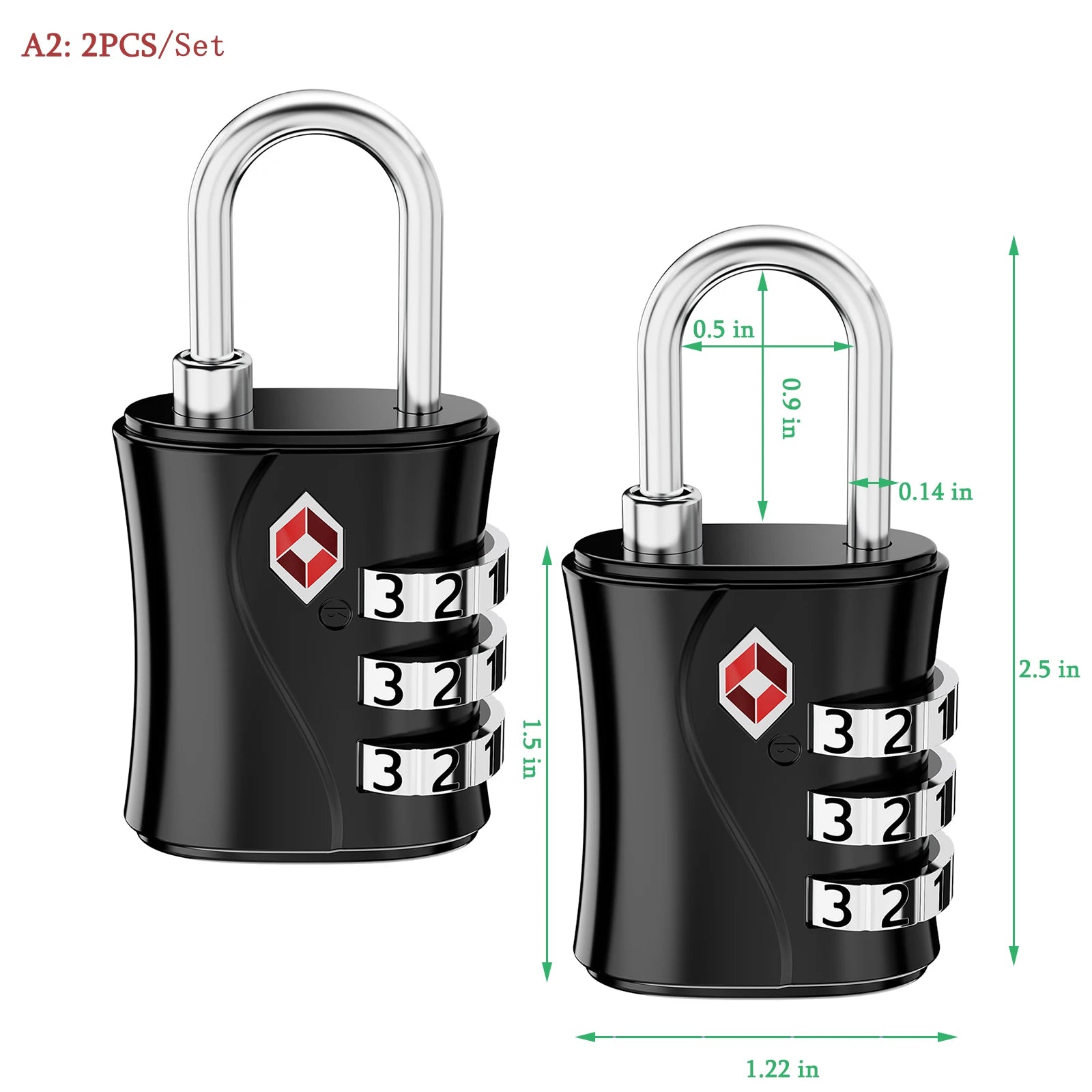 ORIA TSA Approved 3-Digit Combination Luggage Lock with Flexible Cable for Travel Bags