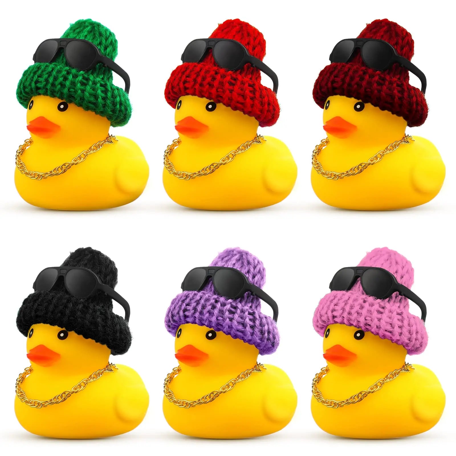 CowLost | product_id-6-12-36pcs-yellow-rubber-duck-car-dashboard-decorations-with-mini-hat-necklace-and-sunglasses |9